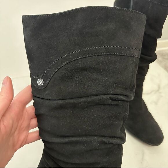 Blondo Black Valeska Slouchy Mid Calf Heeled Leather Boots Size 7.5 Classy - Picture 14 of 16